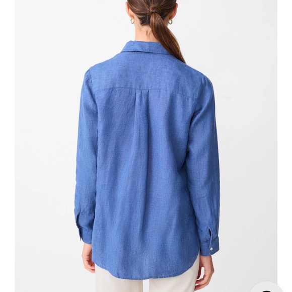 J. McLaughlin Britt Linen Point Collar Long Sleeve Blue Button Front Shirt Top L - Picture 16 of 16